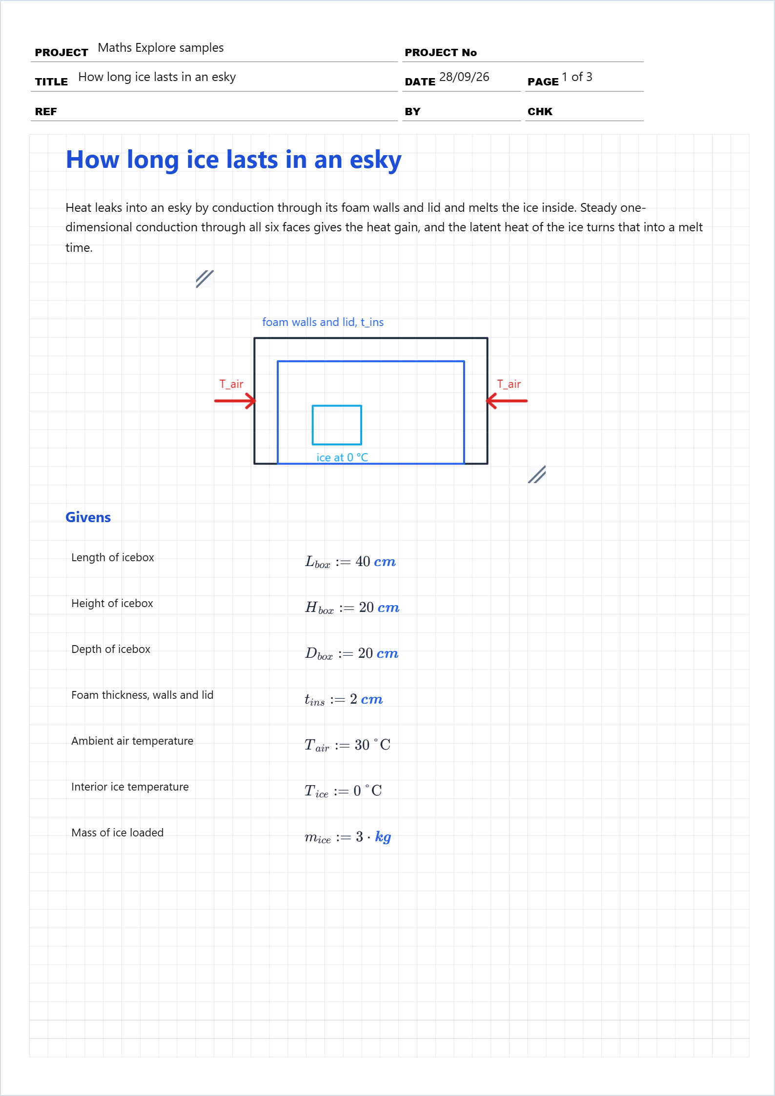 First page of the How long ice lasts in an esky worked example in Maths Explore